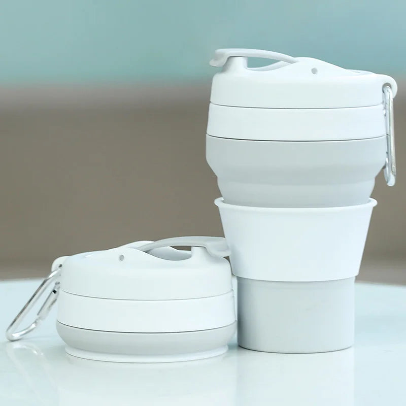 Wholesale BPA Free 350ml Portable Reusable Collapsible Silicone Folding Foldable Travel Coffee Mugs with Lid and Tray