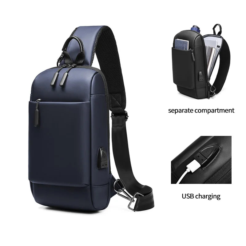 New Design Factory Wholesale Travel Shoulder Bag Usb Waterproof Crossbody Custom Chest Men Sling Bag