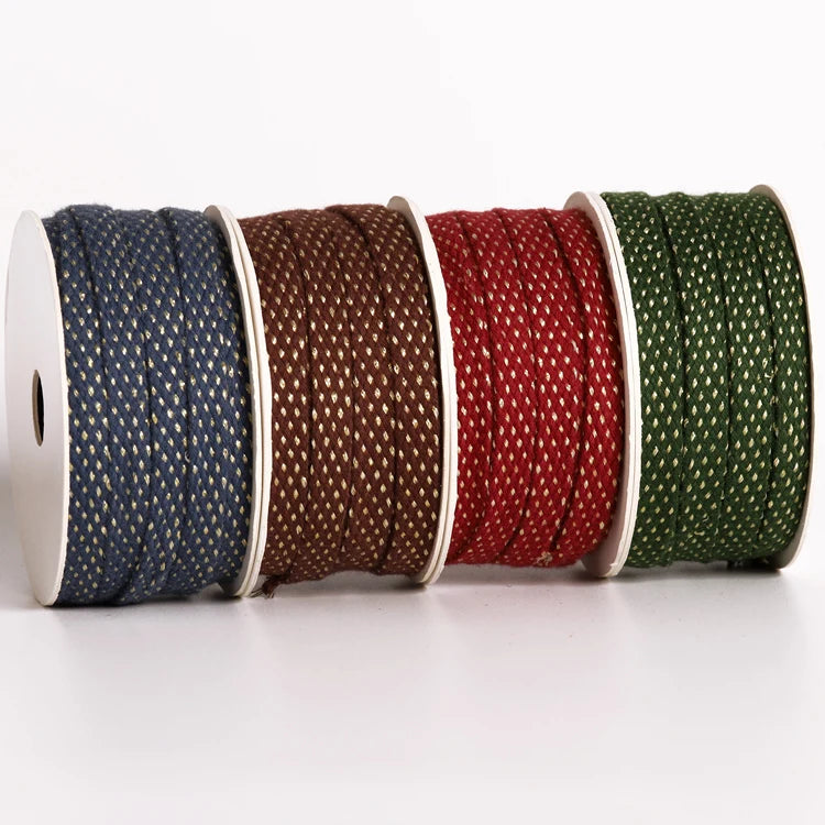 8mm Gold Dot Flat Waxed Cotton Cord for Gift Packaging Christmas Decorating Floral and Crafts Cotton Wax Cord Cotton Shoelaces