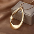 Retro Simple Matte Gold Water Drop Pendant Long Snake Chain Necklace for Women