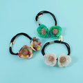 Midairy Korean Double Scrunchie High Elastic Rubber Acetate Hair Band Rhinestone Multicolor Flower Hair Ring 6.4cm 4339