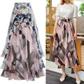 Hot Sale Euro and America Style Floral Printed Maxi Chiffon Skirt Low Price Drop Shipping Women Belted Casual Flower Skirts
