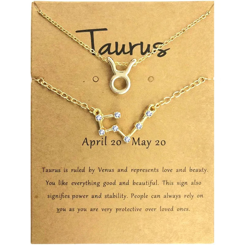 HOVANCI Custom 12 Horoscope Zodiac Sign Gold Pendant Necklace Bracelet Sets Aries Leo 12 Zodiac Jewelry Kids Women Gifts