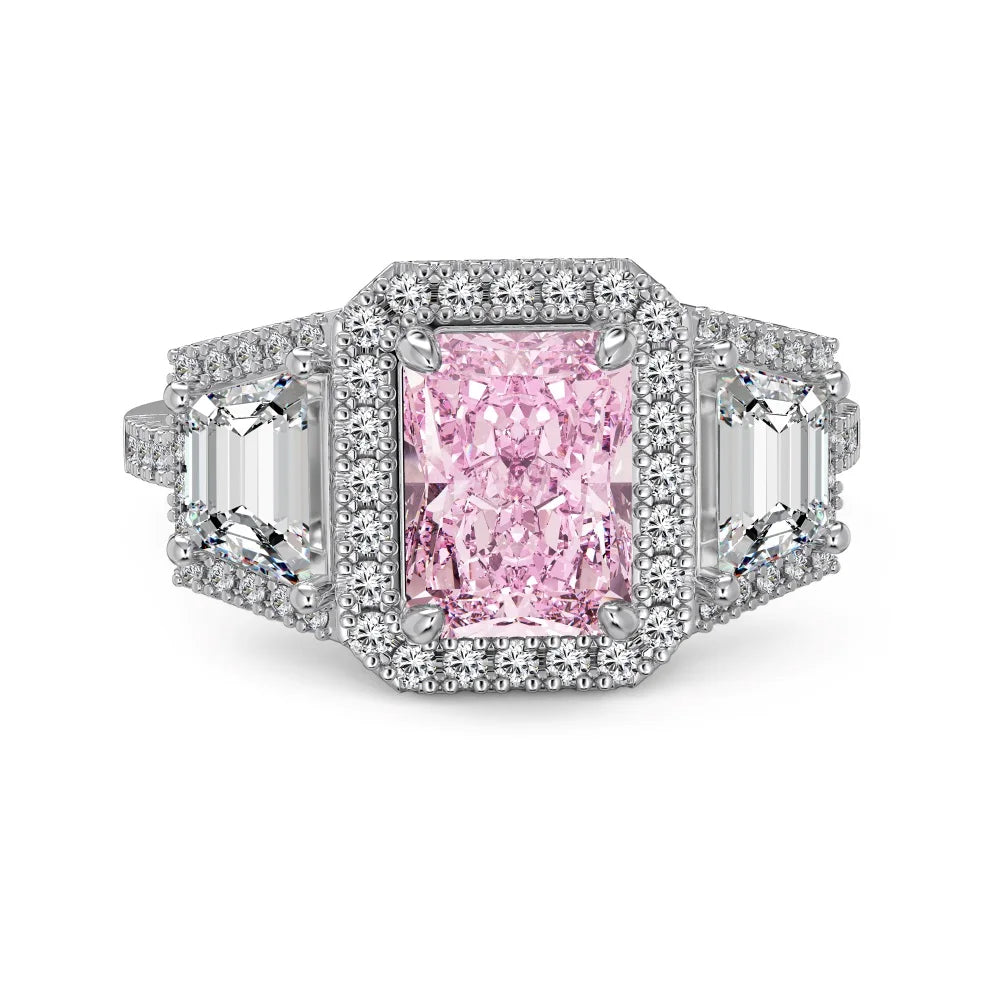Dylam Custom Jewelry Manufacturer Rhodium Plated Sterling Silver 8A Iced Out Cut Zircon Stone Eternity Band Women Wedding Rings