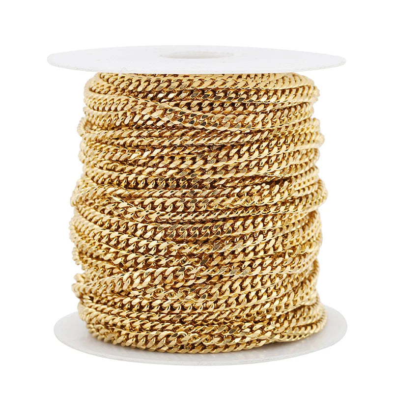 5meters/Roll New Models Curb Chain Jewelry Necklace Stainless Steel Silver 18K Gold Plated Curb Link Chain Selling by Meter