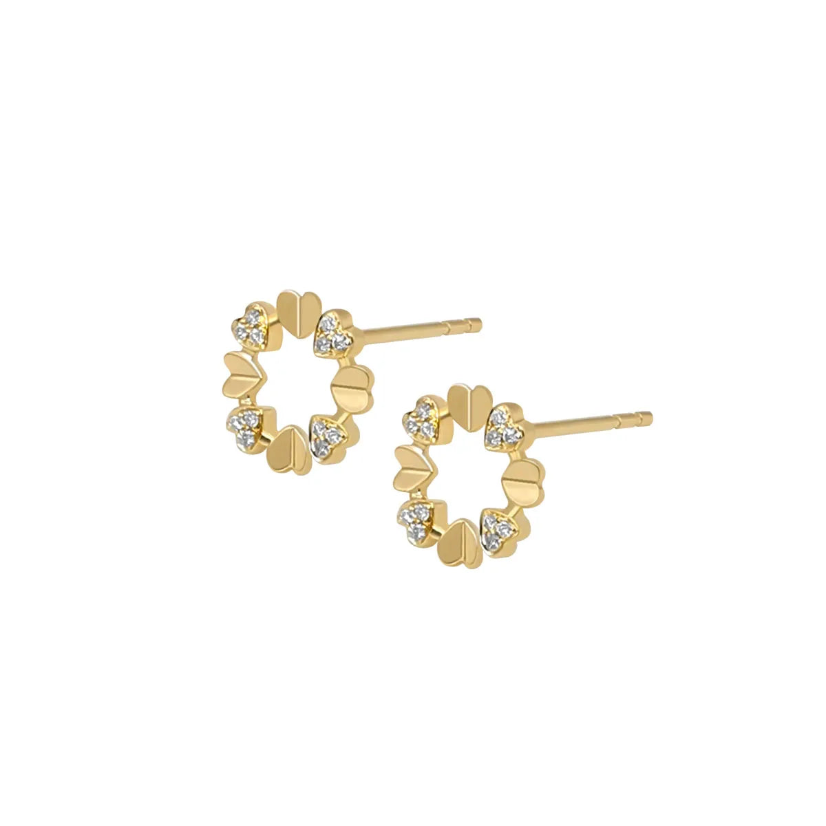 18K Real Gold Heart Shape Fine Jewelry Diamond Heart Earrings