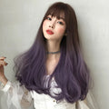 For Purple 26 Inches Korean Hair 150% Density Long Straight Wig Bangs Synthetic High Temperature Resistant Advanced Simulation