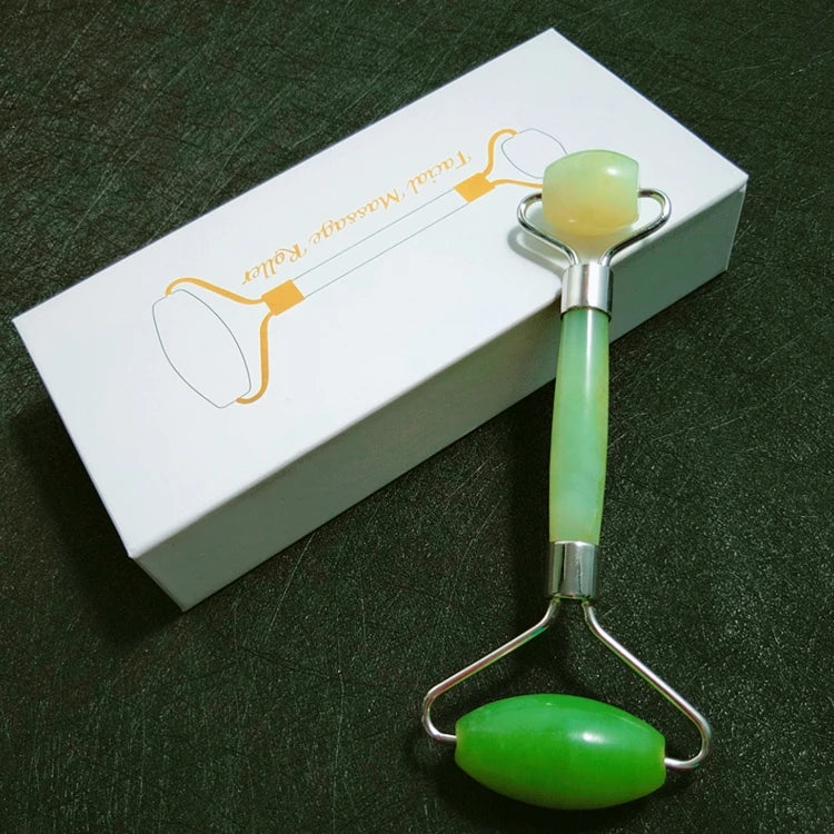DIY Gemstones Customized Label Double Head Xiuyan Jade Roller Message Tool Anti-aging Original Green Face Roller