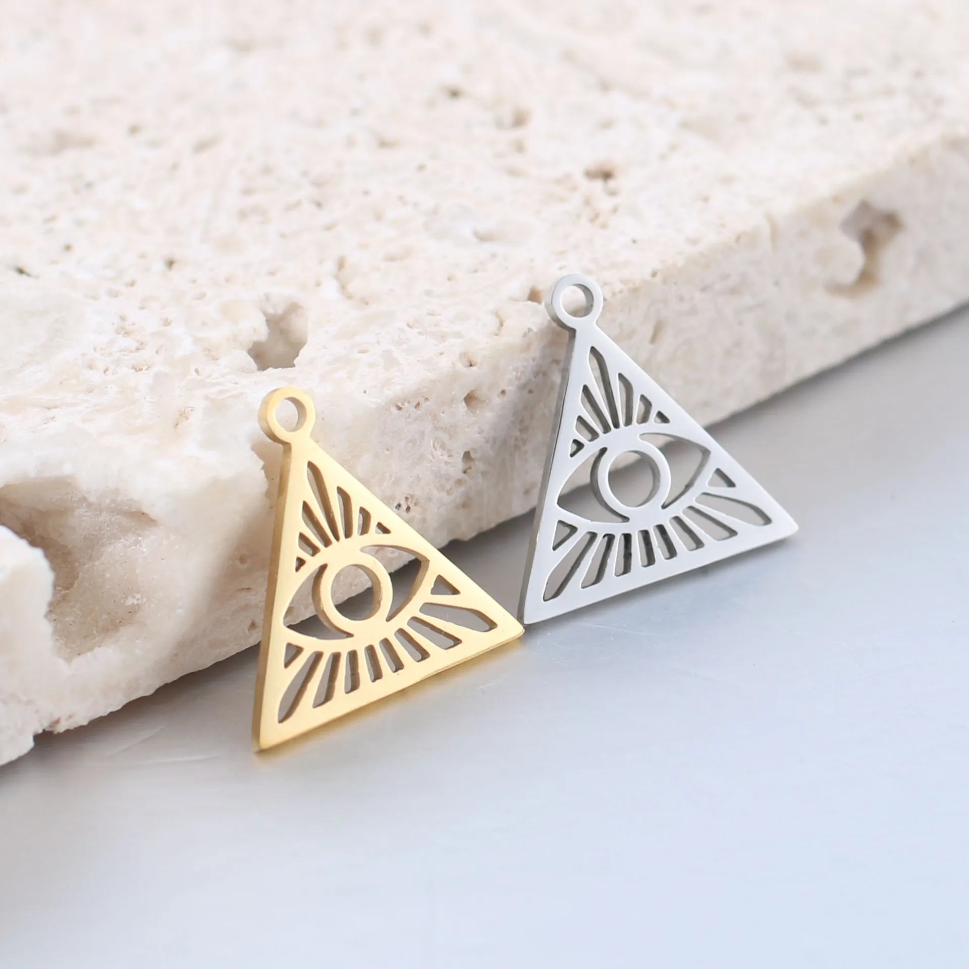 Stainless Steel Fine Polished Triangle Shape Eye Charm Pendant DIY Waterproof Charm Jewelry