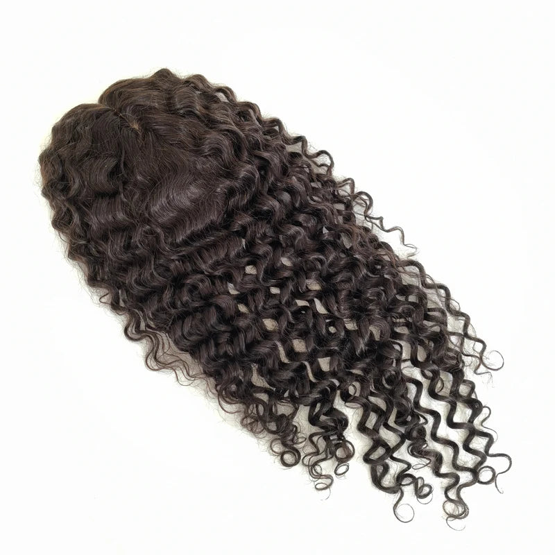 2025 Curly Natural Human Hair Wavy PU Thin Skin Base Lady Top Clip Women Hairpieces With Silk Top Parting