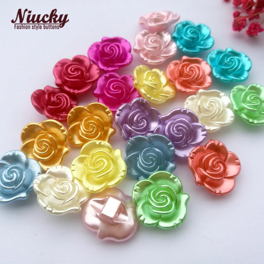 Wholesale 18mm ABS Pearl Flower Buttons with Back Holes Beads-Washable Multi-Color for Garment Hair Accessories Home Decor