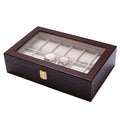 12 Slots Dark Brown Glossy Wood Lacquered Watch Display Box With Beige Interior