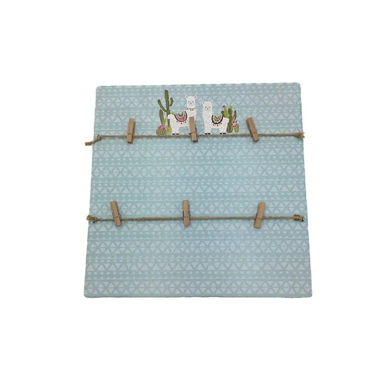New Product Fashionable Environment Friendly Blue Square Shape Wood Photo Frame Wall Hanging Decoration