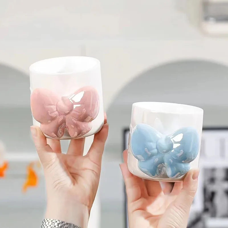 New Style Pearl Glazed Bow-knot Porcelain Mug Cute Girl Heart Couple Mug