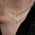 Small Round Beaded Chain 925 Sterling Silver Six-Claw Setting Round Zircon Charm Necklace for Women