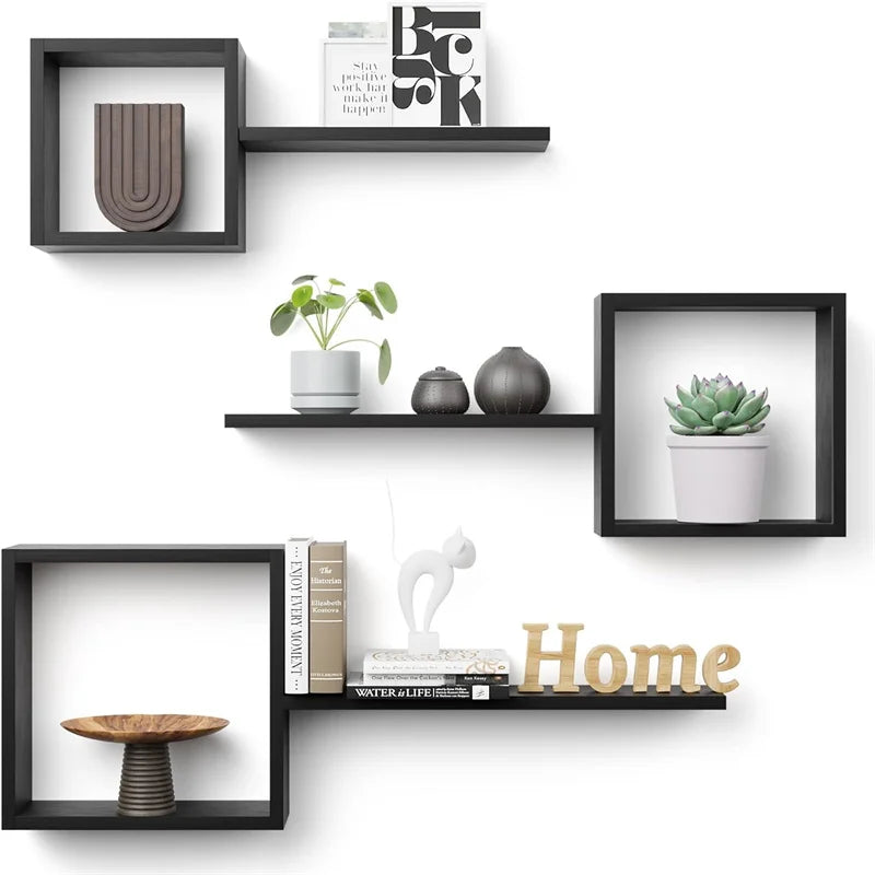 Floating Shelves Wall Mounted Set of 5 Large Capacity Wall Shelves L16 X W12 Inch Rustic Wood Shelves for Living Room