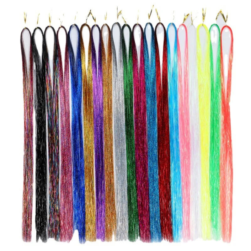 Wholesale 120cm Shiny Laser Tinsel Hair Wigs False Hair Extension Gorgeous Hair Wig for Women