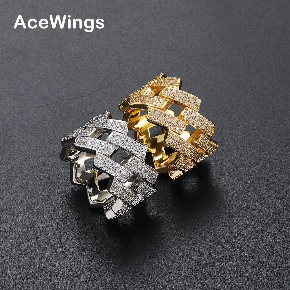 R012 Brass Micro Pave CZ Jewelry Men's Iced Rings Hip Hop Jewelry Party Gift