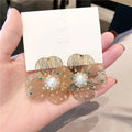 Fashion S925 Sterling Silver Needle Flower Pearl Earrings Rhinestone Crystal Flower Stud Earrings