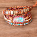 Bohemian Handmade Imperial Multilayer Leather Wrap Natural Stone Bead Bracelet SKB038