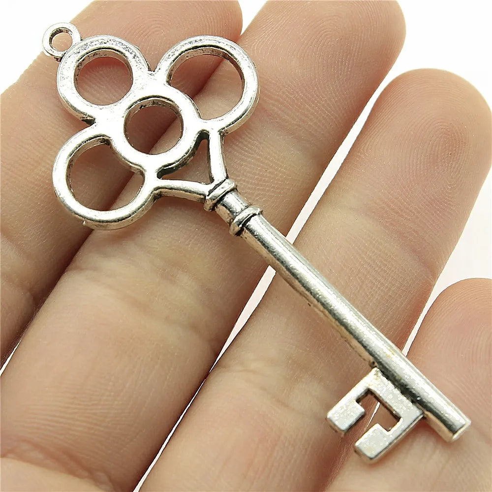 1000pcs/bag 67mm Antique Bronze Plated Antique Silver Plated Zinc Alloy Key Charms Pendants ABD-C12203