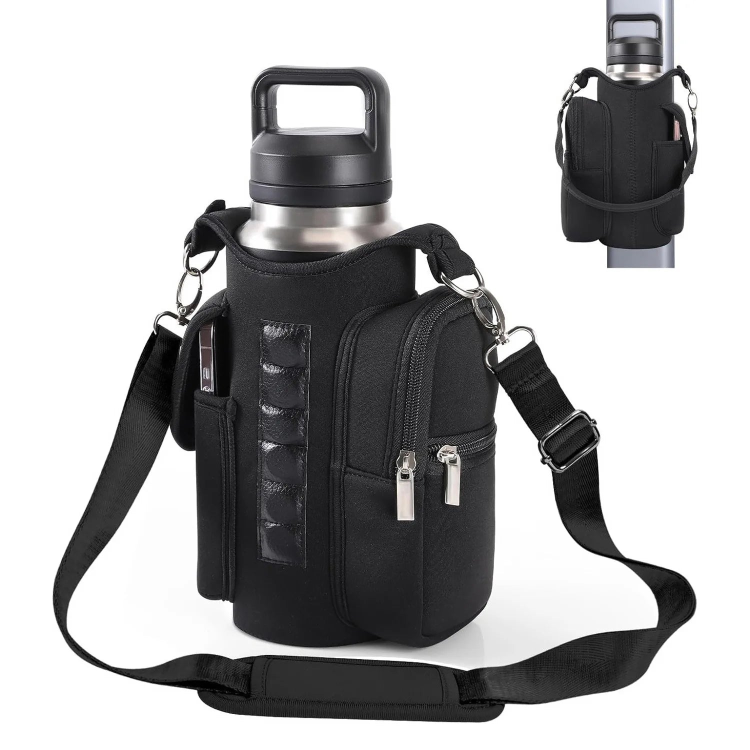 Magnetic Gym Bag 3 Built-In Magnets Water Bottle Carrier Holder Phone Pockets Polyester Shoulder Strap-Convenient Carry Gym Bag