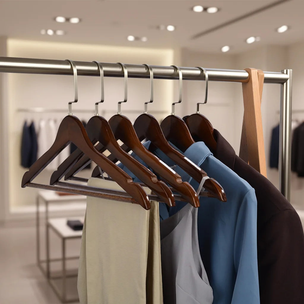 Custom Logo Solid Wood Coat Hanger Storage Kitchen Office Wardrobe Shirt Hangers Coat Suit Shirt Wood Hangers