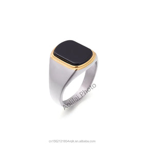 Men's/Women High Quality Gold Plated Stainless Steel Agate Ring Variety of Classic Vintage Style Colors Gemstone Bezel Setting