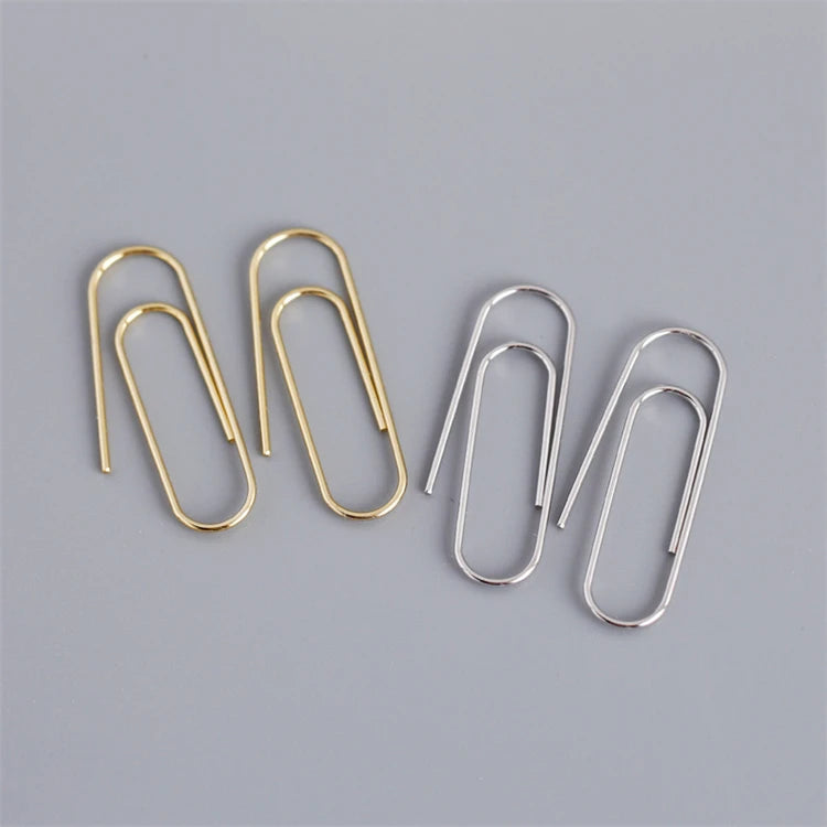 New Trendy 925 Sterling Silver Paperclip Ear Hooks Fashion 18k Gold Earrings for Women