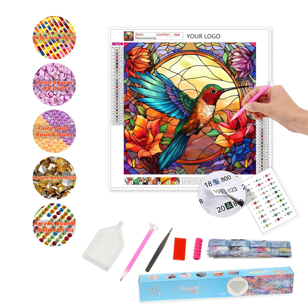 DIY Diamond Painting Hummingbird and Flower Diamond Dot Painting 5d Resin Diamond Painting Square Kit