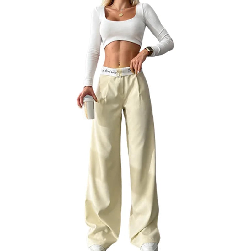 Casual Women's High Waist Shaper Pants with Wide Legs and Letter Printing Long and Straight for Summer ODM Supply