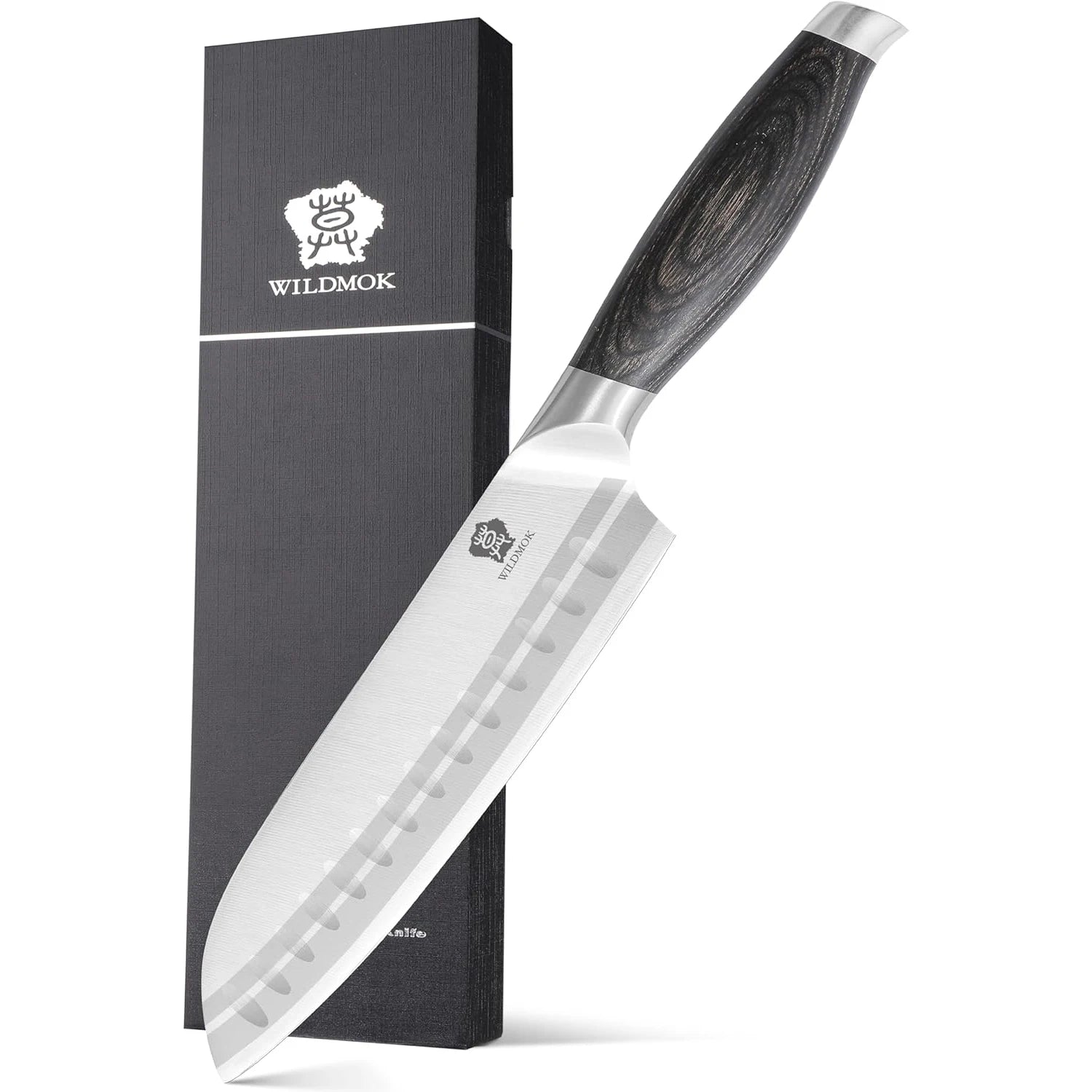 WILDMOK 7 Inch Stainless Steel Santoku Kitchen Knife with Black Pakkawood Handle 2025 Japanese Style