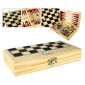 Portable Wooden Board Game Set Which Contains Wooden Pieces Custom Logo Promotional Gifts PT002 3 in 1 Wooden Play Case in Stock