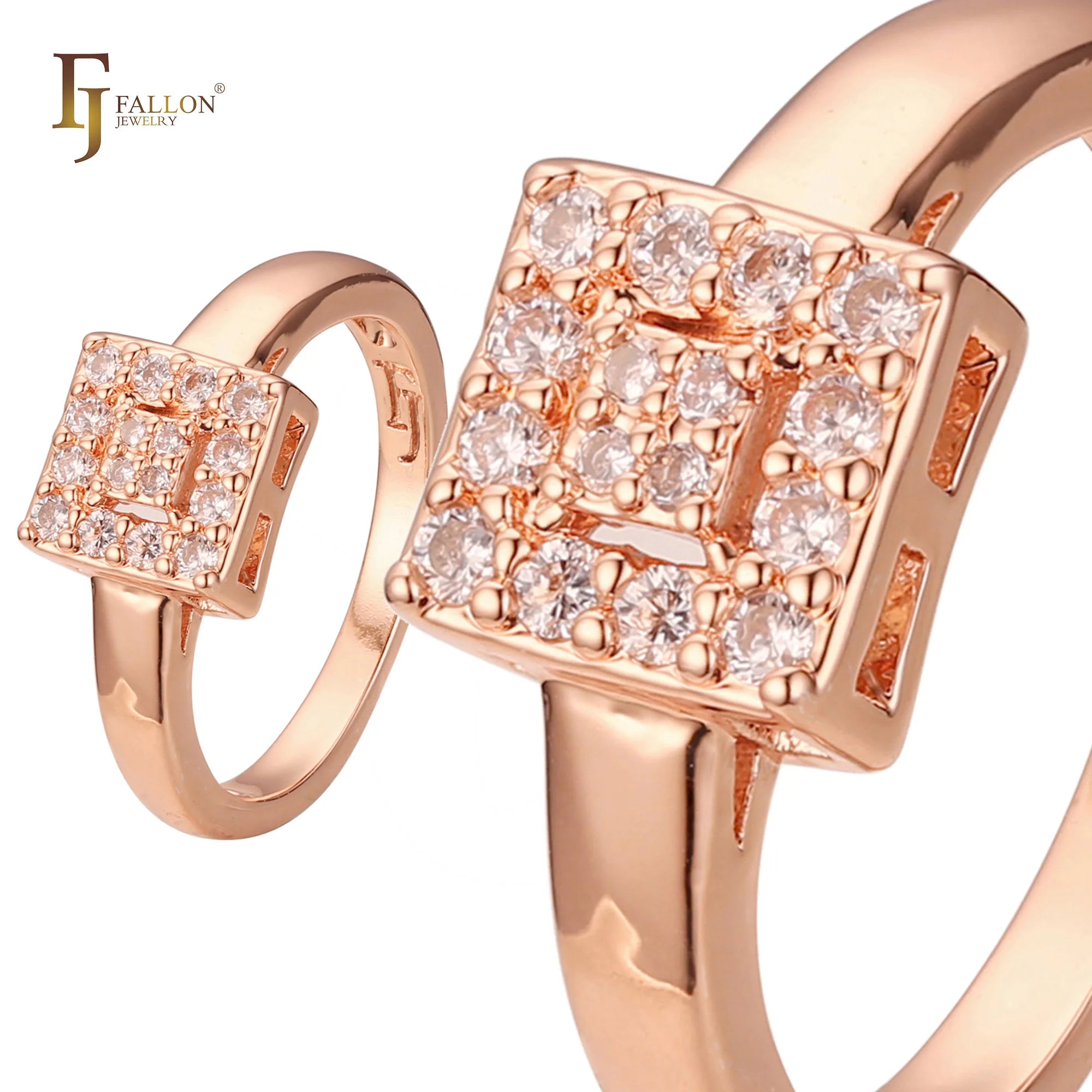 FJ Fallon Fashion Jewelry Cluster square Rings Plated in Rose Gold Brass Based