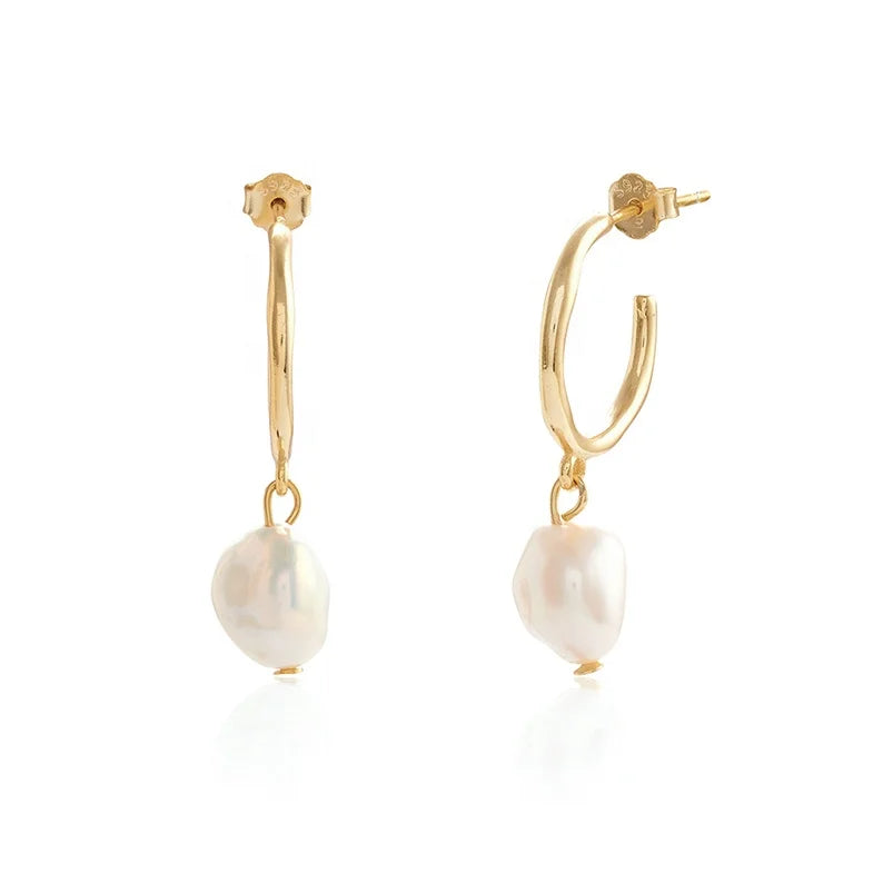 Gemnel Bohemia Jewelry Manufacturer Newest Fashion Gold Plated Brass Jewelry Adorned Brass Pendant Pearl Drop Hoop Earrings