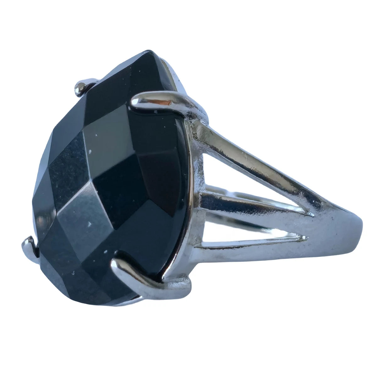 Fashion Fine Jewelry Silver Plated Obsidian Gemstone Rings Engagement Party Adjustable Gemstone Rings for Women
