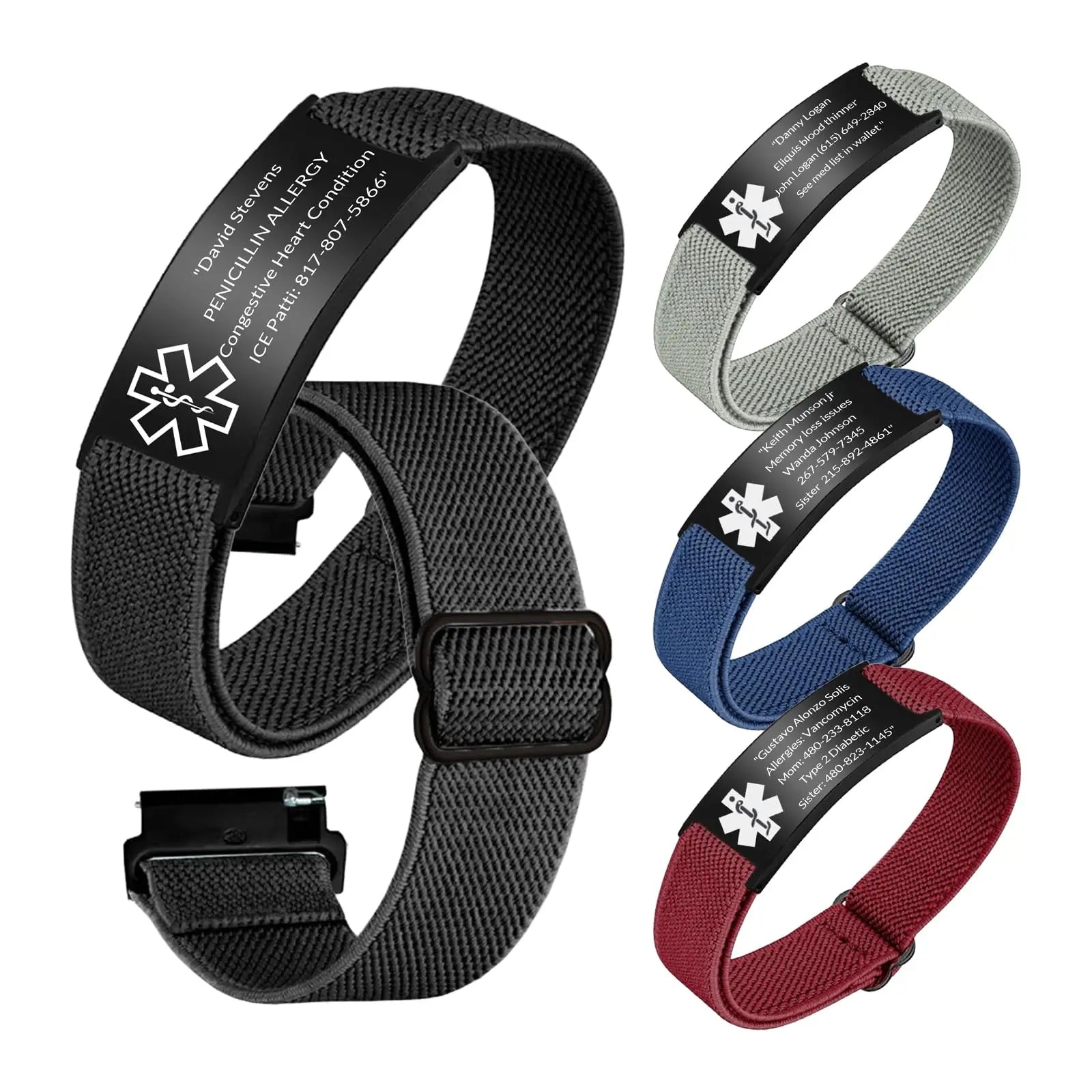 Adjustable Soft Elastic Stainless Steel Customized ID Bracelets ID Bracelets with Name Text Gift for Men Women Dad Father Day