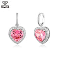 2022 New Arrival Heart Shaped Pink CZ Stone with 18K Gold Plated Earring Jewelry Handmade Dangle Heart Earrings for Women