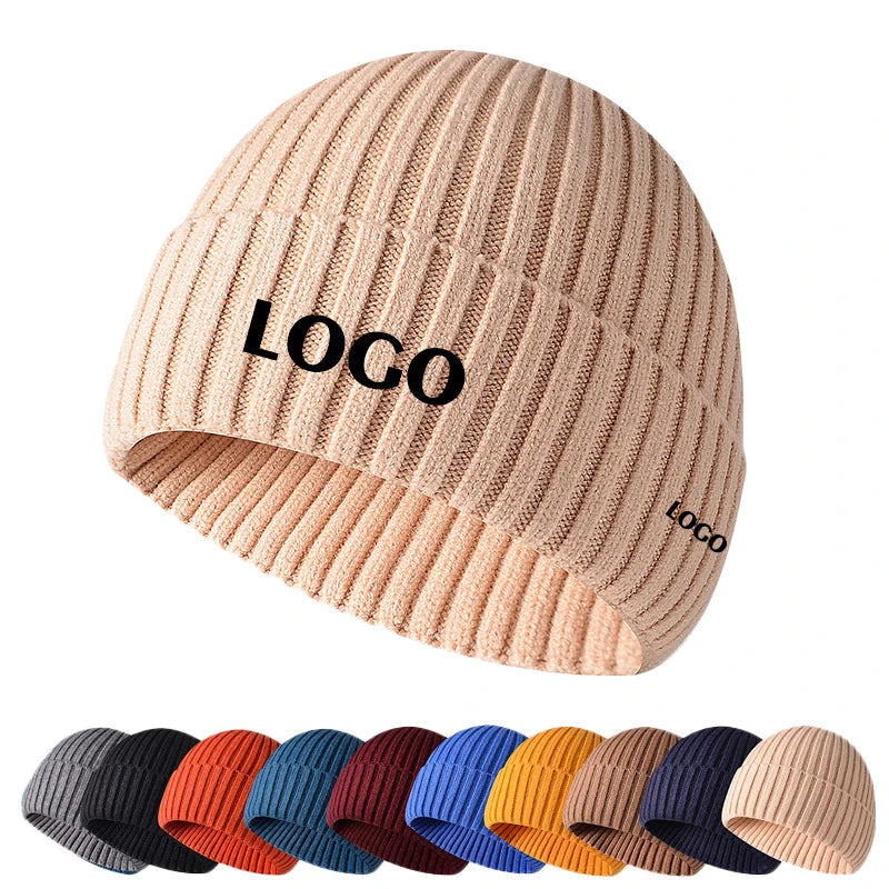 Custom Made Logo Winter Hat for Woman Knit Bonnet Acrylic Woman Autumn Warm Skullies Unisex Solid Color Beanies