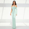 Scz096 Turquoise Blue Luxury Dubai Evening Dresses With Cape Sage Green Arabic Women Wedding Formal Party Gowns