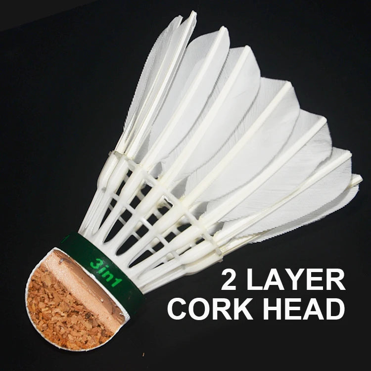 3in1 D45 Badminton Shuttlecock Goose Feather & PU Cork for Professional Sports Training