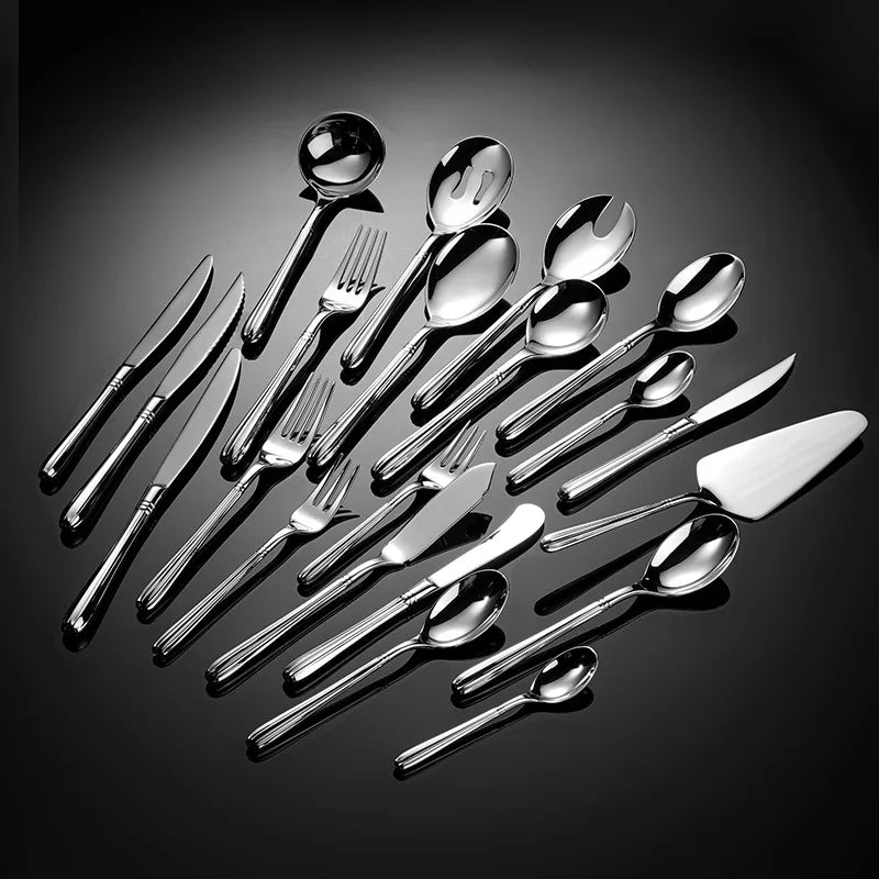 Premium Forged Handle 304 Stainless Steel Cutlery Set Modern Melon Handle Western Steak Knife Public Slotted Spoon Parties