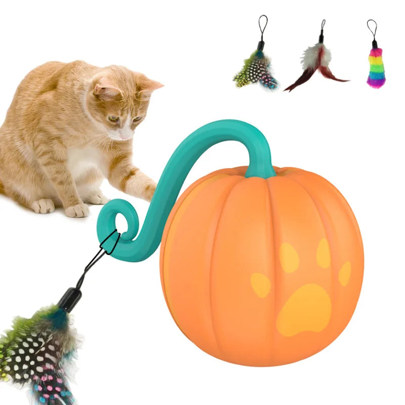Interactive Smart Cat Playing Fitness Toy Automatic Pumpkin-Shaped Luminous Pet Ball Silicone Material Charging Required