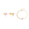 Qingxin Women Luxury 18K Gold Plated 925 Silver Heart Earrings Bracelet Pink Cubic Zirconia Fine Jewelry Set Woman Gift Party
