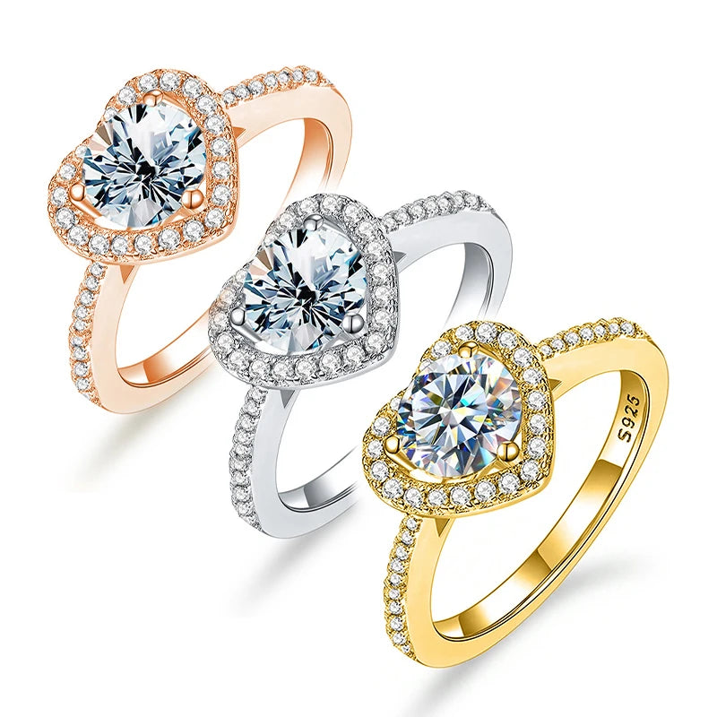 Moon Stone Diamond Moissanite Heart Shape halo Ring 925 Sterling Silver 18K Gold Plated 1 2Ct Carat for Women Engagement Jewelry