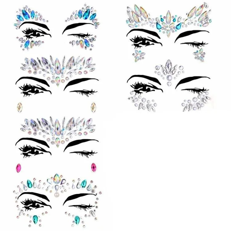 Factory Direct Safe Temporary Tattoo Sticker Crystal Face Gem Set for Parties
