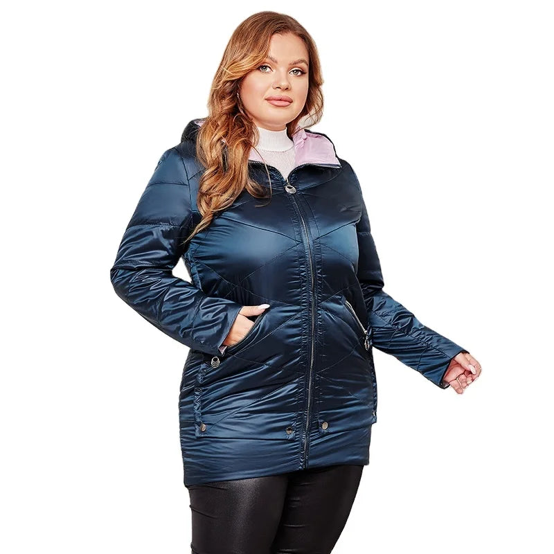 Wholesale Winter Jacket Women Plus Size Ontrast Color Waterproof Fabric With Thick Cotton Clothing Warm Plus Size Women's Coats