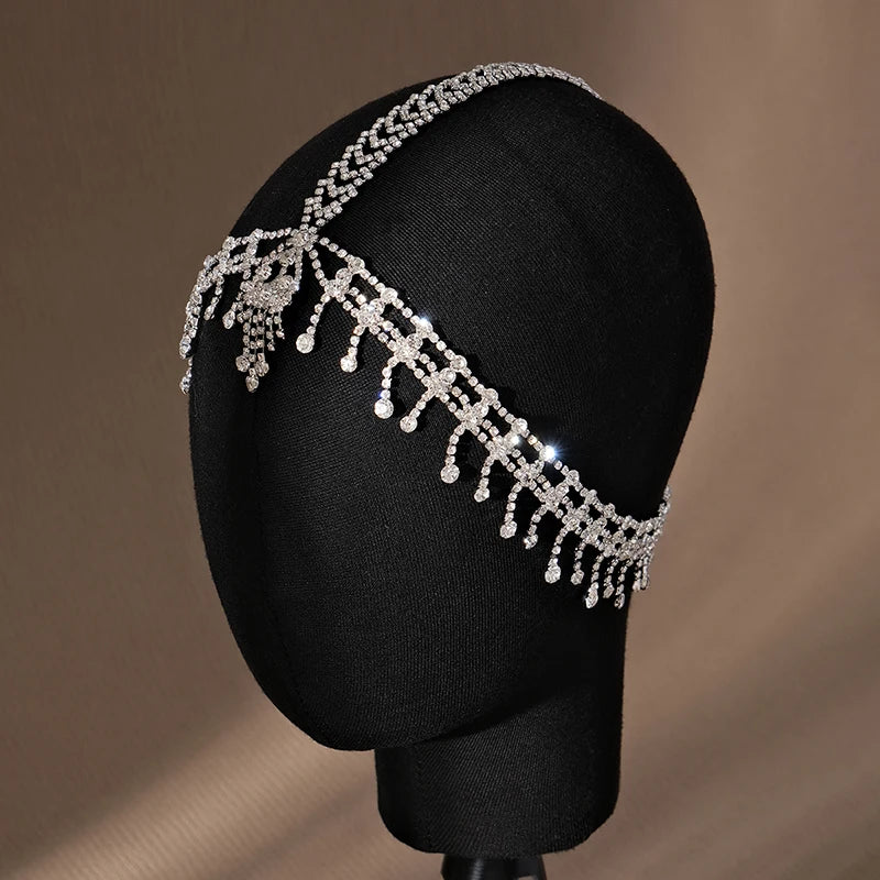 Multi-layer Rhinestone Waterdrop-shaped Forehead Head Chain Women Crystal Pendant Wedding Headpiece