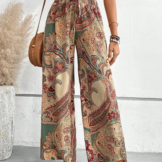 2023 Women's Printed Ethnic Style Elastic Belt Casual Loose Long Pants