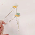 Chinese Style Retro Ping'an Safty Imitation Jade Flower Hairpin Chopsticks Metal Hair Sticks Pan Hair Hairpin Headwear Hair Clip